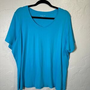 Coldwater Creek Size 2X 100% Supima Cotton Turquoise V-Neck T-Shirt